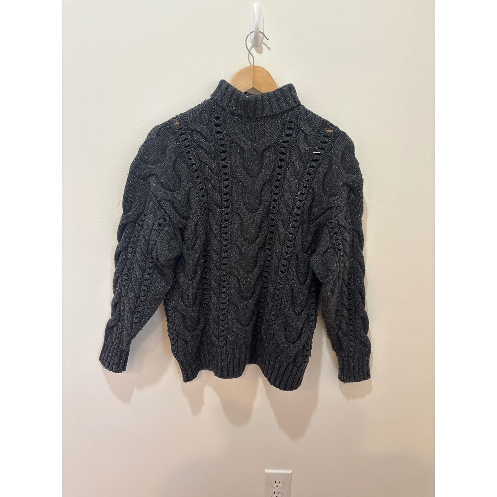 Wilfred Aritzia Charcoal Grey Wool Cableโ Knit Mock Neck Sweater 113600 Small
